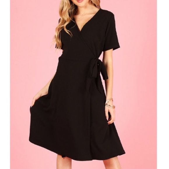 Black V-Neck Wrap Dress, M - Picture 1 of 8